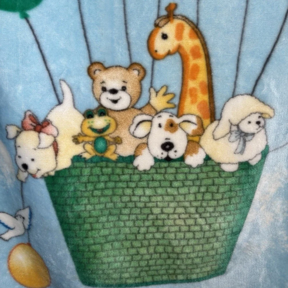 Vintage NovaTex Baby Blanket‎ Hot Air Balloon Nursery Animals Zoo Clouds 43 X 51